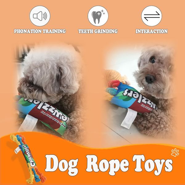 Tough Dog Chew Toy Squeaky Rainbow Candy-Shaped Interactive Rope Toy for Aggressive Chewers for All Types of Pet