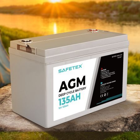 12V 135Ah AGM Battery Outdoor Rv Marine 4WD Deep Cycle & W/ Strap Battery Box