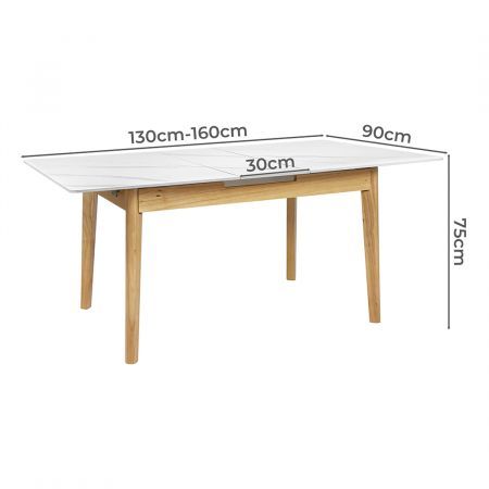 Levede Dining Table Sintered Stone 1.3-1.6M Extendable Wooden Frame 6-8 Person