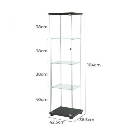 Display Cabinet 4-Tier Glass Door Black