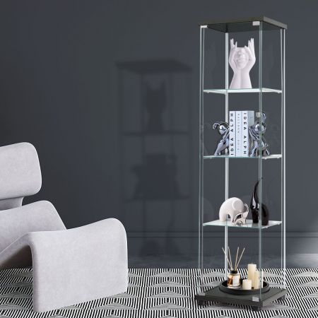 Display Cabinet 4-Tier Glass Door Black