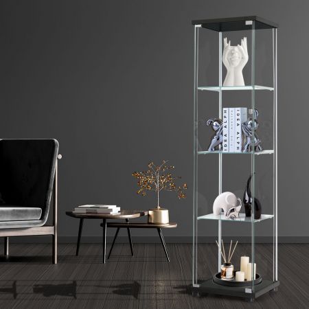 Display Cabinet 4-Tier Glass Door Black