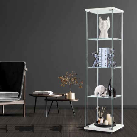 Stacked Display Cabinet Tempered Glass  4 Tier Shelves Lockable Magnetic Door