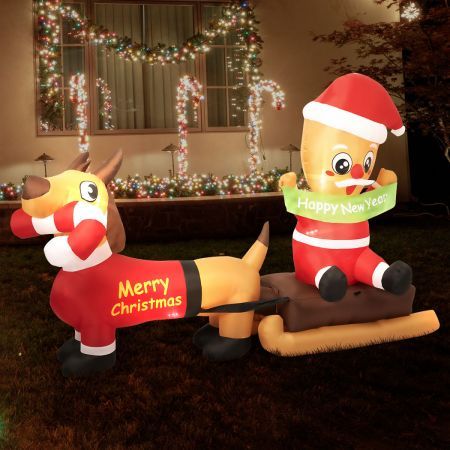 Santaco Christmas Inflatable 2.1M Xmas Outdoor Decor Garden LED Light Dog Sleigh