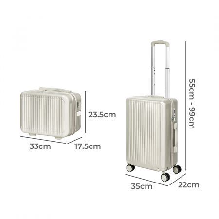 Luggage Suitcase Trolley White 2pc 14"+20"