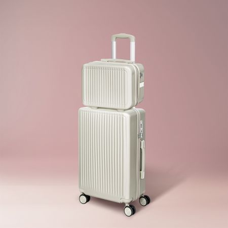 Luggage Suitcase Trolley White 2pc 14"+20"