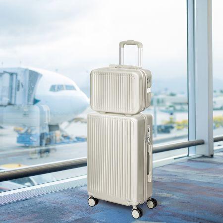 Luggage Suitcase Trolley White 2pc 14"+20"