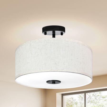 Emitto Ceiling Light Led Modern Pendant Lights Bedroom Lamp Linen Shade Flush