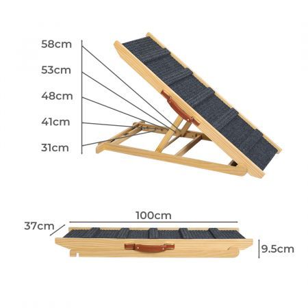 Pet Ramp Solid Wood 5 Level Adjustable Ladder for Bed Car 102cm