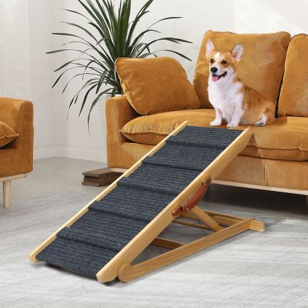 Pet Ramp Solid Wood 5 Level Adjustable Ladder for Bed Car 102cm