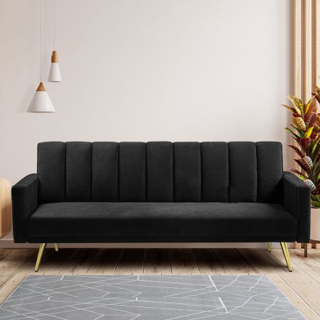 Levede Sofa Bed Convertible Velvet Lounge Recliner Couch Sleeper 3 Seater Black