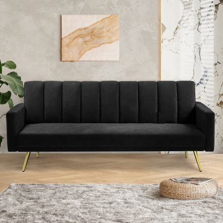 Levede Sofa Bed Convertible Velvet Lounge Recliner Couch Sleeper 3 Seater Black