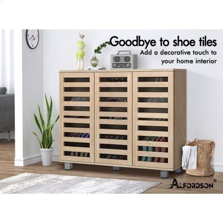 ALFORDSON Shoe Cabinet Organiser Storage Rack Drawer Shelf 30 pairs Oak