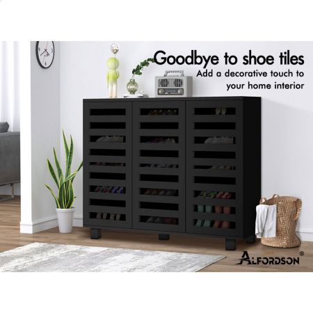 ALFORDSON Shoe Cabinet Organiser Storage Rack Drawer Shelf 30 pairs Black