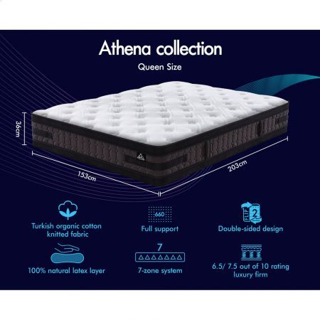 STARRY EUCALYPT Mattress Pocket Spring Queen Size Latex Euro Top 36cm Athena