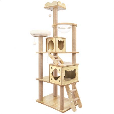 BEASTIE Cat Tree Tower Scratching Post Wood Scratcher Condo House Bed 190cm