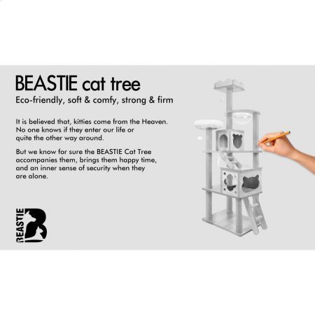 BEASTIE Cat Tree Tower Scratching Post Wood Scratcher Condo House Bed 190cm