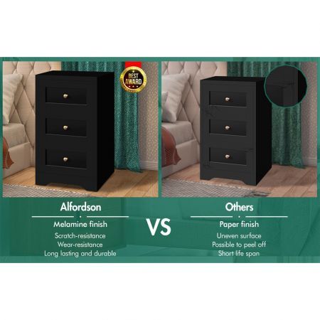 ALFORDSON Set of 2 Bedside Table Hamptons Storage Nightstand Side End Cabinet Black