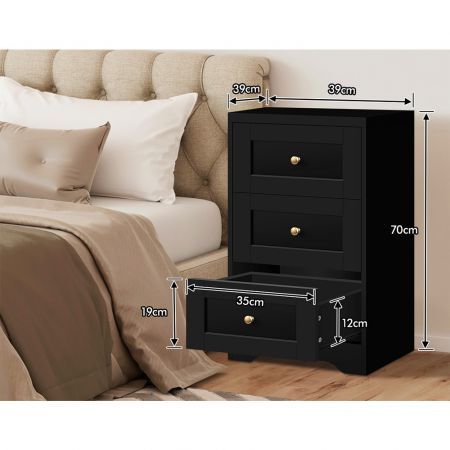 ALFORDSON Set of 2 Bedside Table Hamptons Storage Nightstand Side End Cabinet Black