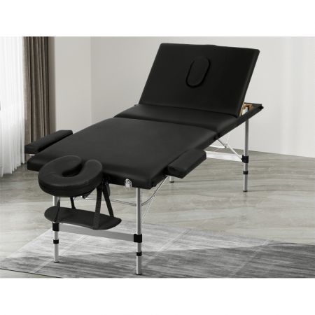 Zenses Massage Table 65CM Width 3 Fold Aluminium Portable Beauty Bed Black