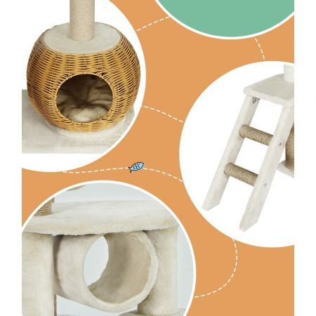 i.Pet Cat Tree 138cm Tower Scratching Post Scratcher Wood Bed Condo House Rattan Ladder