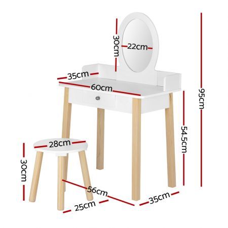 Keezi Kids Vanity Makeup Dressing Table Chair Set Wooden Leg Drawer Mirror White