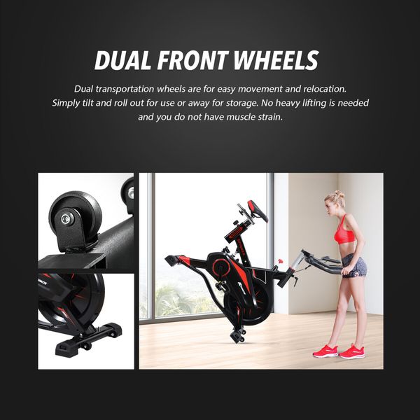 Spin Bike Exercise Bicycle Stationary Fitness 13kg Flywheel Shock Absorbing Home Gym Workout Cycle Trainer Indoor Cycling Adjustable LCD Display