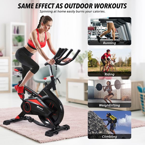 Spin Bike Exercise Bicycle Stationary Fitness 13kg Flywheel Shock Absorbing Home Gym Workout Cycle Trainer Indoor Cycling Adjustable LCD Display