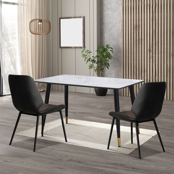 Marble Dining Table Sintered Stone Large Glossy Desk With Metal Legs Modern Restaurant Kitchen Bedroom Office Work Grey