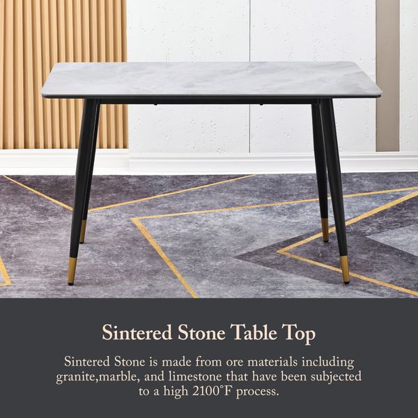 Marble Dining Table Sintered Stone Large Glossy Desk With Metal Legs Modern Restaurant Kitchen Bedroom Office Work Grey