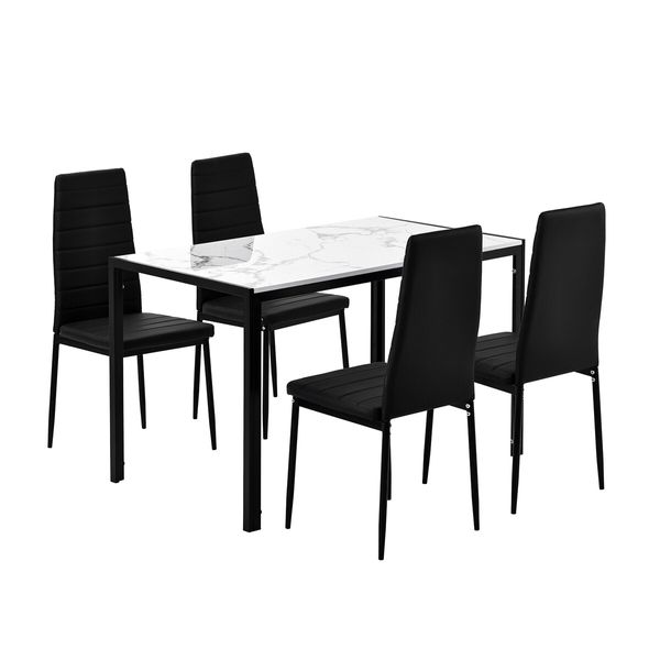 Marble Dining Table Set 4 Chairs Sintered Stone Large Glossy Desk Modern Restaurant Kitchen Bedroom Office Work White