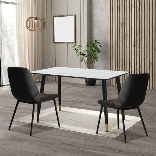 Marble Dining Table Sintered Stone Large Glossy Desk With Metal Legs Modern Restaurant Kitchen Bedroom Office Work White