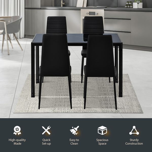 Marble Dining Table Set 4 Chairs Sintered Stone Large Glossy Desk Modern Restaurant Kitchen Bedroom Office Work Black