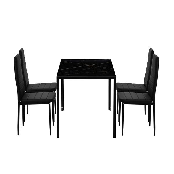 Marble Dining Table Set 4 Chairs Sintered Stone Large Glossy Desk Modern Restaurant Kitchen Bedroom Office Work Black