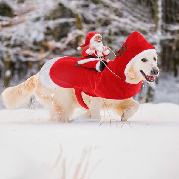 Santa Dog Costume Christmas Pet Clothes Santa Claus Riding Pet Cosplay Costumes Party Dressing up Dogs Cats Outfit for Small Medium Large Dogs Cats Size:2XL (Neck:20.4-25.6" Chest:24-32.3")