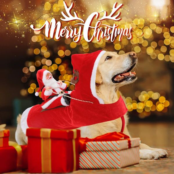 Santa Dog Costume Christmas Pet Clothes Santa Claus Riding Pet Cosplay Costumes Party Dressing up Dogs Cats Outfit for Small Medium Large Dogs Cats Size:XL (Neck:17.3-20.5" Chest:22.8-29.5")