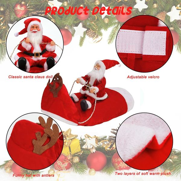 Santa Dog Costume Christmas Pet Clothes Santa Claus Riding Pet Cosplay Costumes Party Dressing up Dogs Cats Outfit for Small Medium Large Dogs Cats Size:XL (Neck:17.3-20.5" Chest:22.8-29.5")