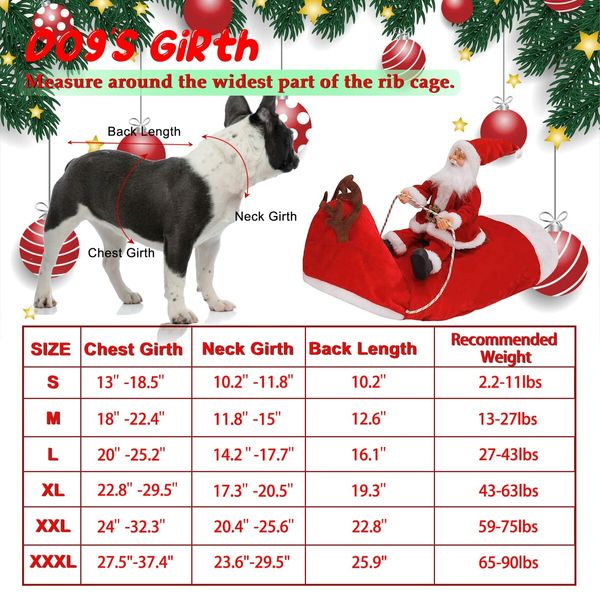 Santa Dog Costume Christmas Pet Clothes Santa Claus Riding Pet Cosplay Costumes Party Dressing up Dogs Cats Outfit for Small Medium Large Dogs Cats Size:M (Neck:11.8-15" Chest:18.1-22.4")