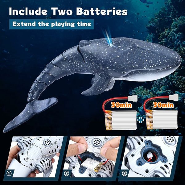 Pool Toys Remote Control Whale Shark Toys Outdoor RC Boat Water Toys for Kids Age 8 to 12