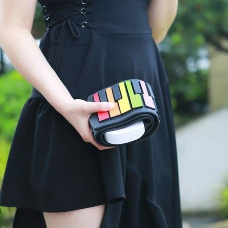 49 Keys Hand Roll Piano Portable Foldable Colorful Keyboard Hand Roll Electric Piano Rainbow Key Rechargeable Kids Child Gift