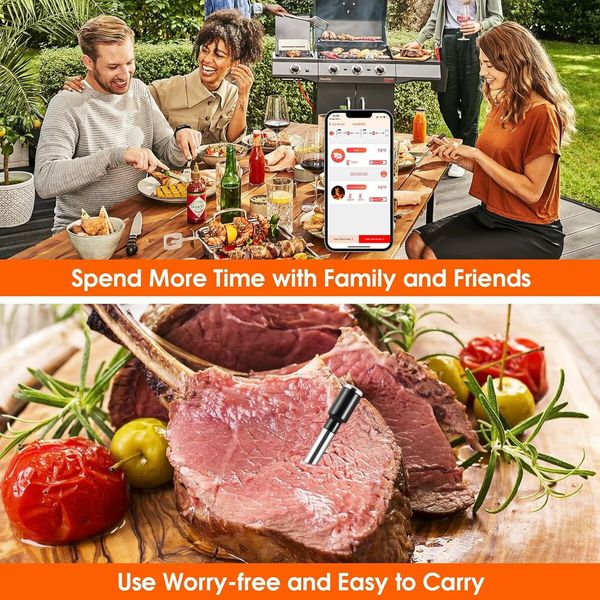 Wireless Meat Thermometer, Bluetooth Meat Thermometer, 240ft Range for BBQ Oven Grill Smoker and Rotisserie