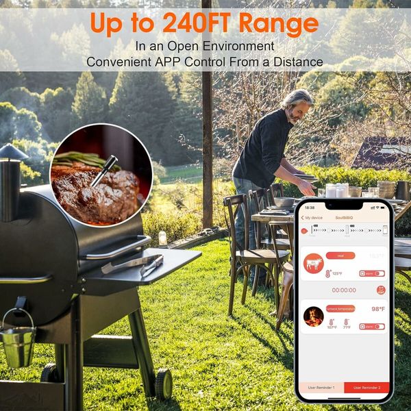 Wireless Meat Thermometer, Bluetooth Meat Thermometer, 240ft Range for BBQ Oven Grill Smoker and Rotisserie