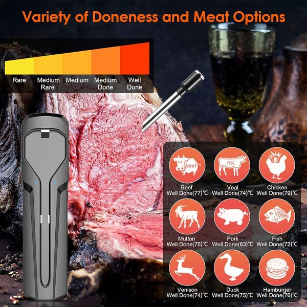 Wireless Meat Thermometer, Bluetooth Meat Thermometer, 240ft Range for BBQ Oven Grill Smoker and Rotisserie