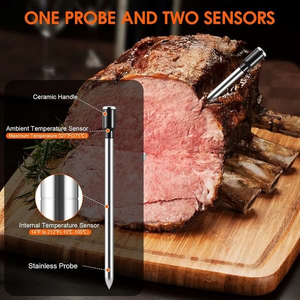 Wireless Meat Thermometer, Bluetooth Meat Thermometer, 240ft Range for BBQ Oven Grill Smoker and Rotisserie