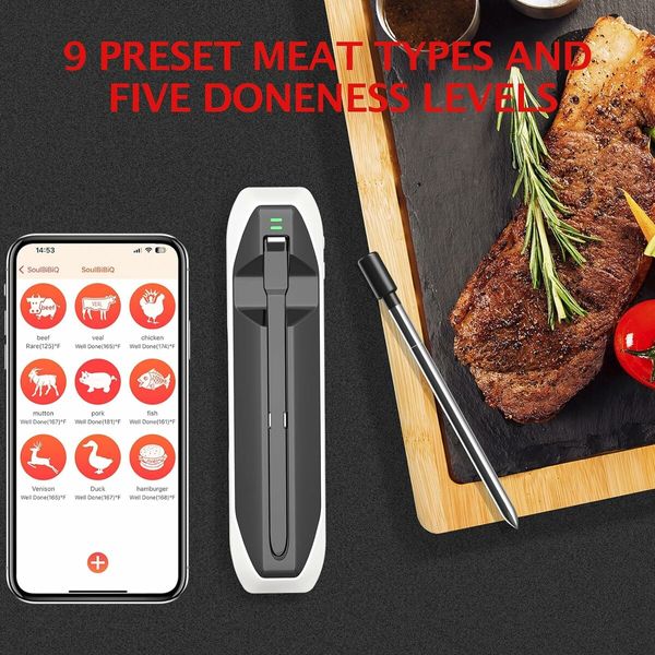 Wireless Meat Thermometer Digital Waterproof Food Thermometer for Cooking Grilling Oven Kitchen BBQ Oil Deep Frying Rotisserie with iOS and Android App