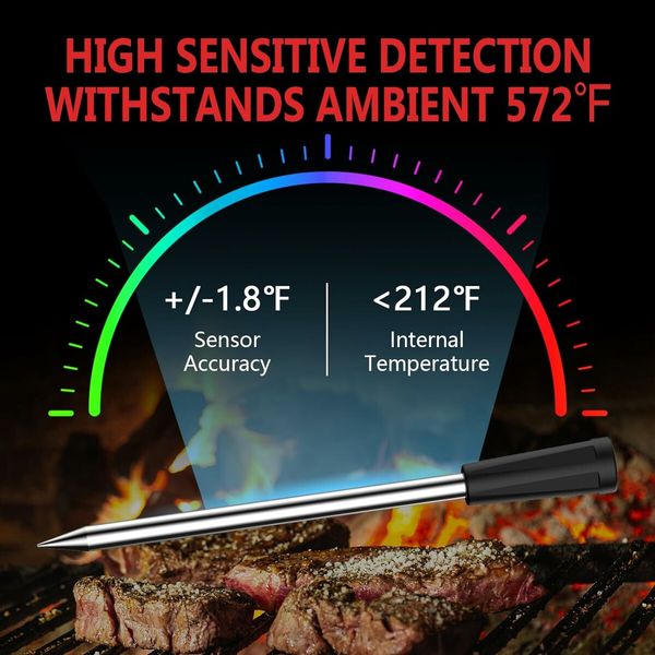 Wireless Meat Thermometer, 165FT Bluetooth Meat Thermometer for Grilling and Smoking, 2 Probe