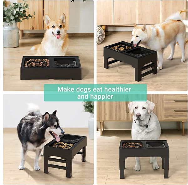 Elevated Dog Bowls Slow Feeder Dog Bowls Raised Dog Bowl Stand with 4 Heights Adjustable Dog Food Bowl for Medium Large Dogs