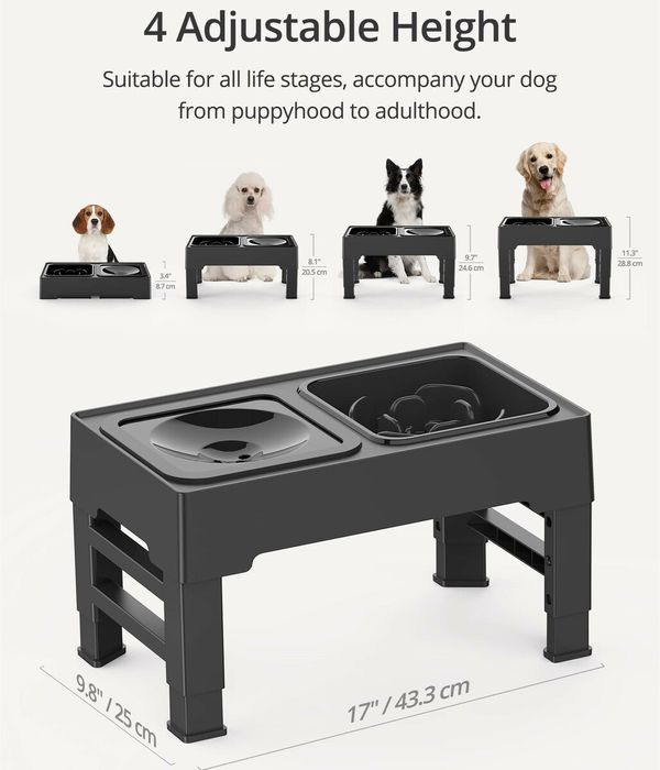 Elevated Dog Bowls Slow Feeder Dog Bowls Raised Dog Bowl Stand with 4 Heights Adjustable Dog Food Bowl for Medium Large Dogs