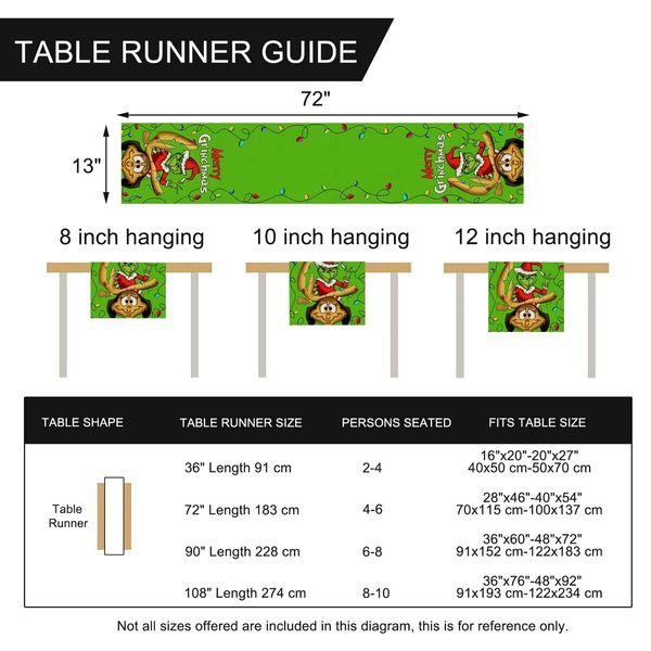 Christmas Table Runner for Home Grinch Xmas Dog Runner Merry Christmas Indoor Outdoor Party Dining Table Decorations 33*180CM