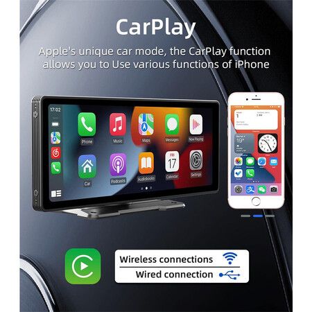 Portable Wireless Apple Carplay and Android Car Radio, 10.26 Inch HD Car Radio with Bluetooth Touch Screen Car MP5 Player